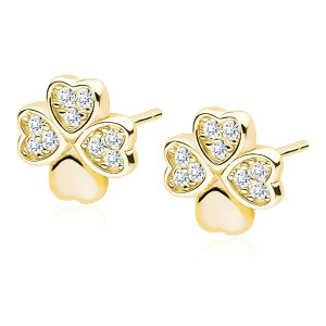 Cercei argint placati cu aur galben trifoi cu 4 foi cu pietre DiAmanti Z1725EG_W-DIA (Argint 925‰ 2 g.)